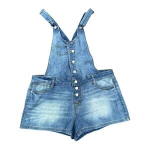 Womens Denim Overall Romper Shortalls Womens Large Blue Whiskers Straps Pockets